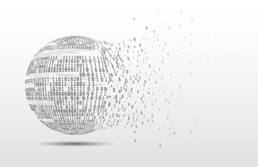 Binary code globe. Technology planet. Big data. Global network. Artificial intelligence. From chaos to system. 