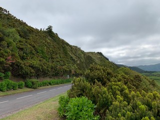 road in the mountains  on S&atilde;o Miguel island, Azores, Portugal near Sete Cidades