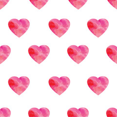 Beautiful seamless pattern with pink watercolor hearts. Background romantic design. for greeting cards and invitations of the wedding, birthday, Valentine's Day, mother's day, wrapping paper.
