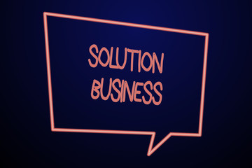 Fototapeta premium Word writing text Solution Business. Business concept for Marketing and advertising Payroll Accounting Research Empty Quadrangular Neon Copy Space Speech Bubble with Tail Pointing Down.
