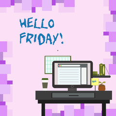 Handwriting text Hello Friday. Concept meaning used to express happiness from beginning of fresh week photo of Interior Working Space Station Concept of Technical Person.