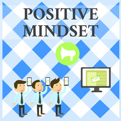 Text sign showing Positive Mindset. Conceptual photo mental and emotional attitude that focuses on bright side SMS Email Marketing Media Audience Attraction Personal Computer Loudspeaker.