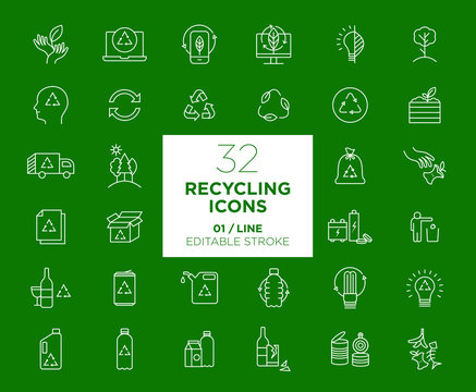 Set of Recycling white icons in line	