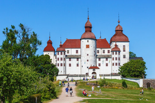 View of Lacko Castle in Sweden with visitors