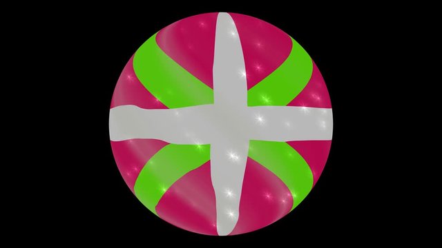 Basque Country flag in a round ball rotates. Flicker and shine. Animation loop
