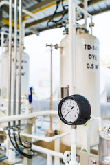 Oil Pressure Manometer Gauge and Pipeline for Oil Well.