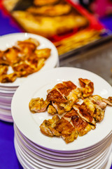 Grilled barbecue chickens Thai Food on white plate.