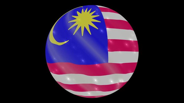 Malasya flag in a round ball rotates. Flicker and shine. Animation loop