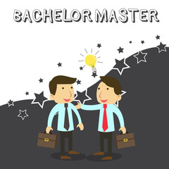 Word writing text Bachelor Master. Business concept for An advanced degree completed after bachelor s is degree Two White Businessmen Colleagues with Brief Cases Sharing Idea Solution.
