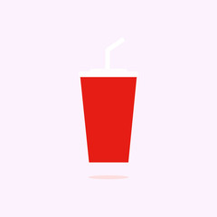 Pop vibrant red plastic tare of tasty fizzy cool ice sweet gas softdrink coctail on background.