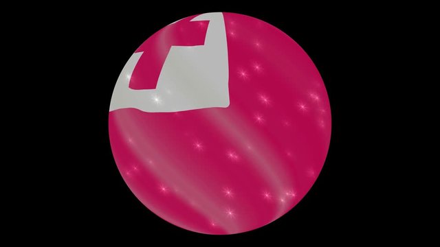 Tonga flag in a round ball rotates. Flicker and shine. Animation loop