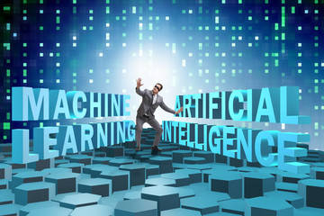 Machine learning concept with businessman