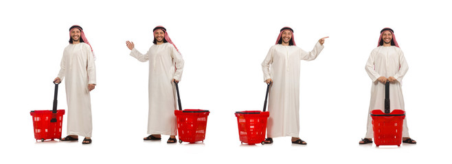 Arab man doing shopping isolated on white