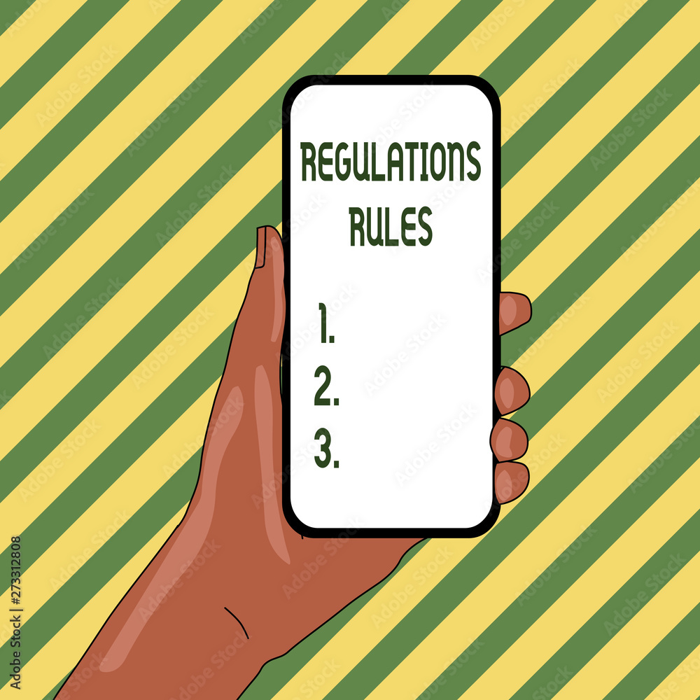 Poster handwriting text regulations rules. concept meaning standard statement procedure govern to control a