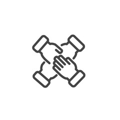 Four hands support each other, people putting their hands together icon isolated.
