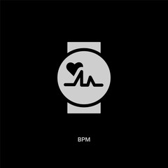white bpm vector icon on black background. modern flat bpm from general concept vector sign symbol can be use for web, mobile and logo.