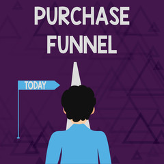 Writing note showing Purchase Funnel. Business concept for consumer model which illustrates customer journey Man Facing Distance and Blocking the View of Straight Narrow Path