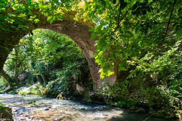 Tripotama bridge (Ibrahim bridge) and Eurimanthos river in Tripota village, Achaia, Peloponnese, Greece