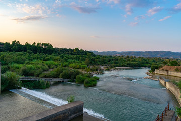 Fototapeta premium Alfios (Alfeios) river water dam near Alfiousa (Alfeiousa), Peloponnese, Greece