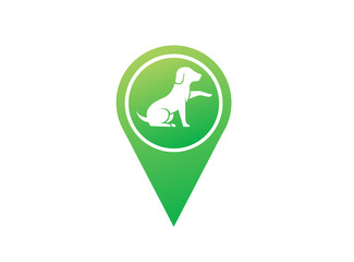 Cute dog sitting and Shaking hand in the shape logo design illustration