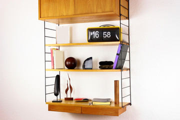 mid century vintage wood book shelf with hanging locker cupboard from the 50s 60s hanging on the...