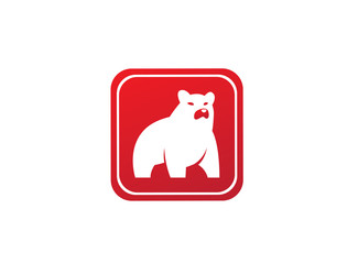 Big bear standing and looking at the side logo design, illustration icon in a shape