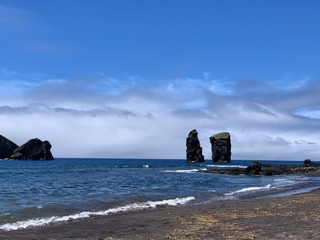 beach and sea on São Miguel island, Azores, Portugal near Ponta De Mosteiros