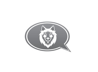 Wolf head and face looking in front in a chat icon for logo design