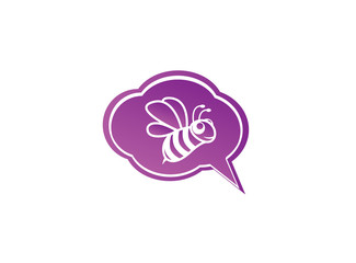 Happy bee open wings and fly for logo design illustration in chat icon