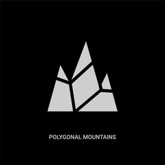 white polygonal mountains vector icon on black background. modern flat polygonal mountains from geometry concept vector sign symbol can be use for web, mobile and logo.