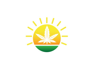 Medical Marijuana Cannabis hemp Logo design illustration in a su shape sunrise icon