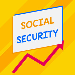 Conceptual hand writing showing Social Security. Concept meaning assistance from state showing with inadequate or no income Blank rectangle above another zigzag upwards increasing sale