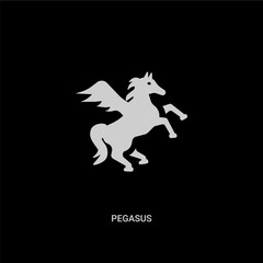 white pegasus vector icon on black background. modern flat pegasus from greece concept vector sign symbol can be use for web, mobile and logo.