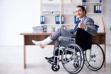 Male employee in wheel-chair in the office 