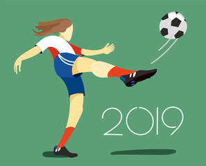 Woman soccer player with the ball. Vector illustration