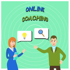 Conceptual hand writing showing Online Coaching. Concept meaning Learning from online and internet with the help of a coach Business Partners Colleague Jointly Seeking Problem Solution