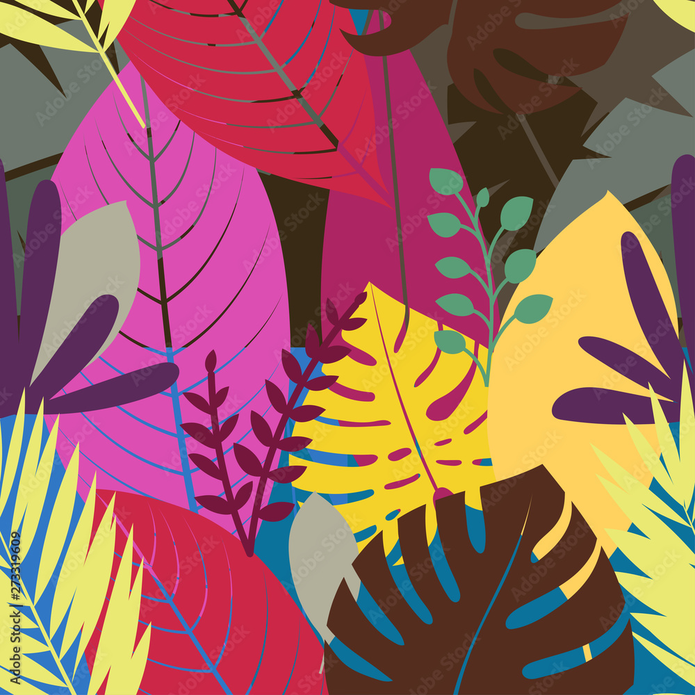 Poster Seamless pattern with color leaves. Vector background