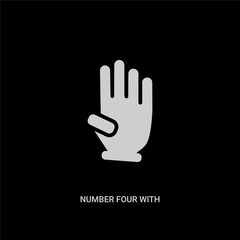 Fototapeta na wymiar white number four with four finger vector icon on black background. modern flat number four with finger from hands and guestures concept vector sign symbol can be use for web, mobile and logo.