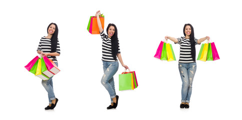 Woman with shopping bags isolated on white