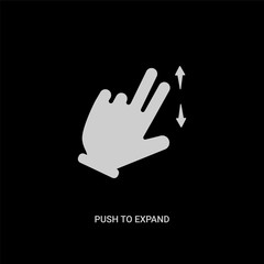 white push to expand vector icon on black background. modern flat push to expand from hands and guestures concept vector sign symbol can be use for web, mobile and logo.
