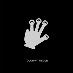 white touch with four fingers vector icon on black background. modern flat touch with four fingers from hands and guestures concept vector sign symbol can be use for web, mobile and logo.