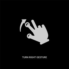 white turn right gesture vector icon on black background. modern flat turn right gesture from hands and guestures concept vector sign symbol can be use for web, mobile and logo.