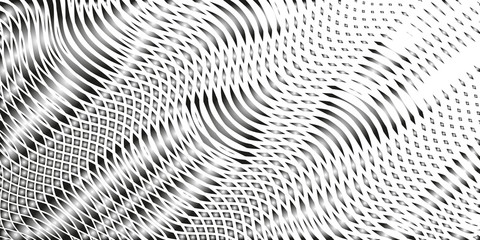 Light modern abstract creative backdrop with monochrome variable width stripes. Twisted stripes optical illusion. Moire waves. Can be used as design of books, websites, accessories for phones.