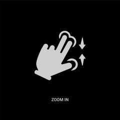 Obraz premium white zoom in vector icon on black background. modern flat zoom in from hands and guestures concept vector sign symbol can be use for web, mobile and logo.