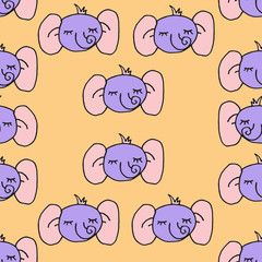 Abstract seamless pattern with animals. Soft colors. Colorful children's illustration. Print for textiles, packaging, children's clothing.Yellow background.Cute elephant.