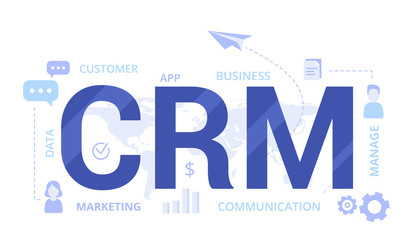 Organization of data on work with clients, CRM concept. Customer Relationship Management vector illustration.