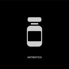 white antibiotics vector icon on black background. modern flat antibiotics from health and medical concept vector sign symbol can be use for web, mobile and logo.