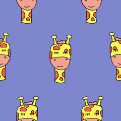 Abstract seamless pattern with animals. Soft colors. Colorful children's illustration. Print for textiles, packaging, children's clothing.Blue background.Cute giraffe.