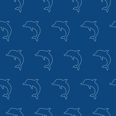 Vector seamless pattern with jumping dolphins blue background