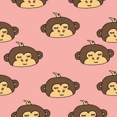 Abstract seamless pattern with animals. Soft colors. Colorful children's illustration. Print for textiles, packaging, children's clothing.Pink background.Cute monkey.